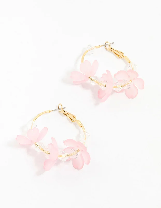 Women’s ruby drop earrings-Pink Diamante Beaded Flower Hoop Earrings