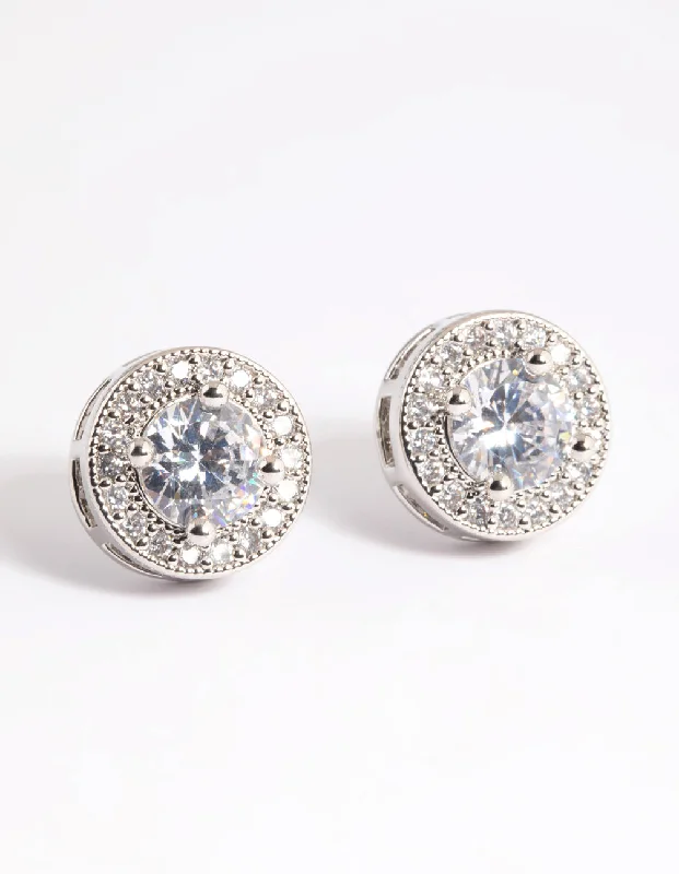 Women’s designer earrings-Silver Pave Circle Stud Earrings