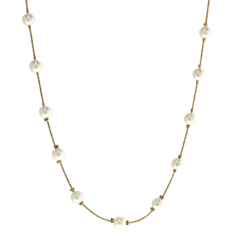 Women’s heart-shaped necklace-1928 Jewelry 6mm Round Faux Pearl Gold Tone Necklace 16" + 3" Extension