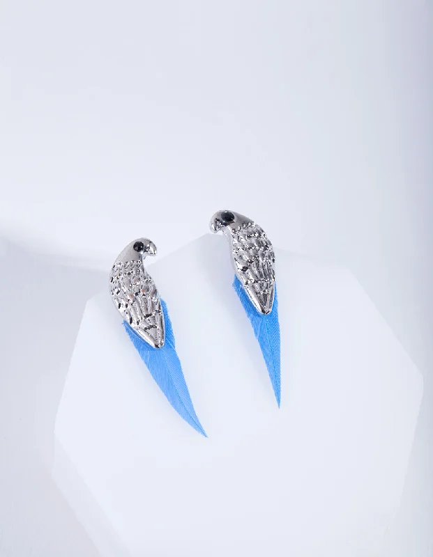 Women’s crystal chandelier earrings-Mini Bird Blue Feather Stud Earrings