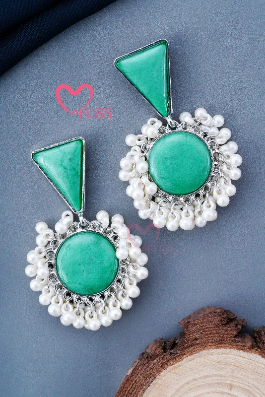 Women’s statement drop earrings-Green Triangle Glaciers Beaded Earrings