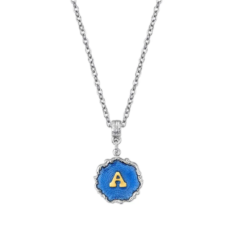 Women’s luxury necklace-1928 Jewelry Sunburst Blue Enamel Initial Necklace 16" + 3" Extender