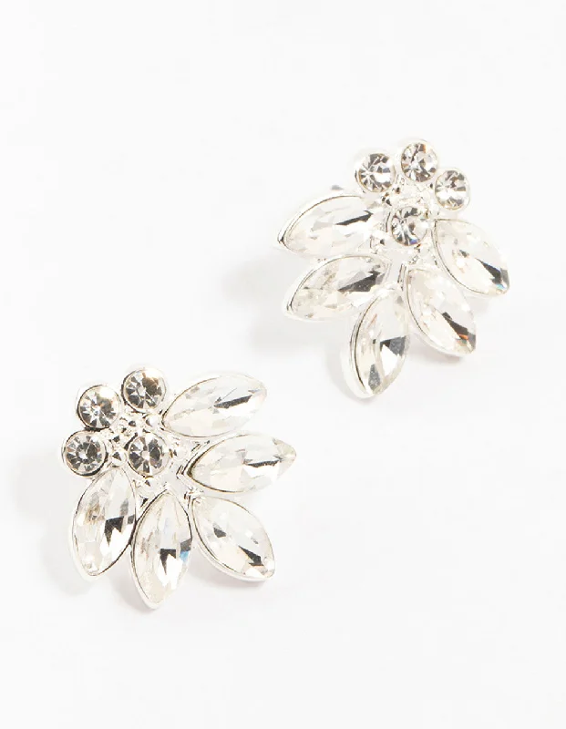 Women’s hoop earrings with diamonds-Silver Marquise Diamante Stone Stud Earrings