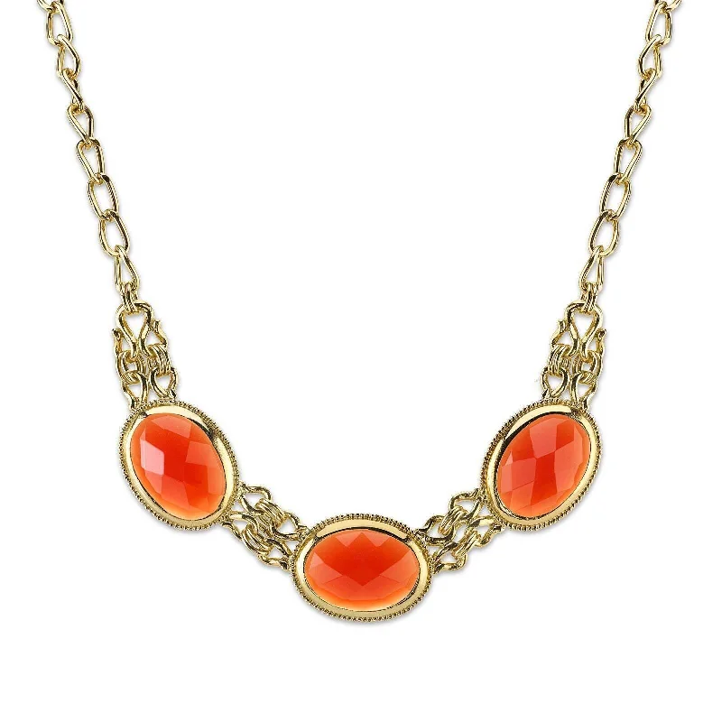 Women’s heart-shaped necklace-2028 Jewelry Triple Oval Faceted Stone Collar Necklace 16" + 3" Extender