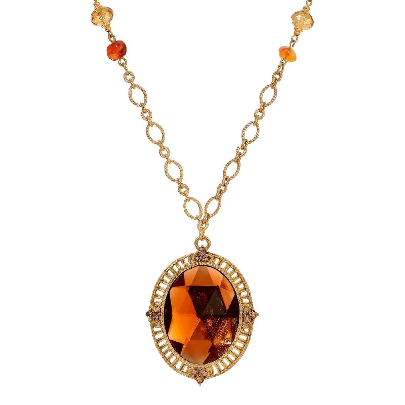 Women’s chain necklace-1928 Jewelry Golden Autumn Topaz Crystal Radiance Pendant Necklace 28"