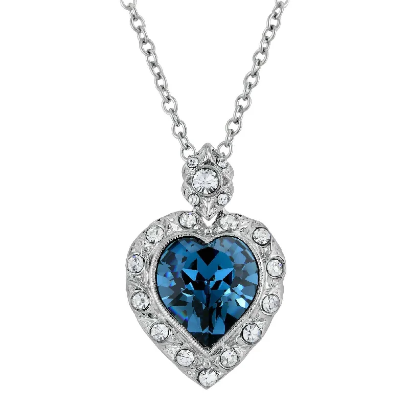 Women’s diamond necklace-1928 Jewelry Montana Blue Hope Crystal Pendant Necklace 18" + 3" Extension