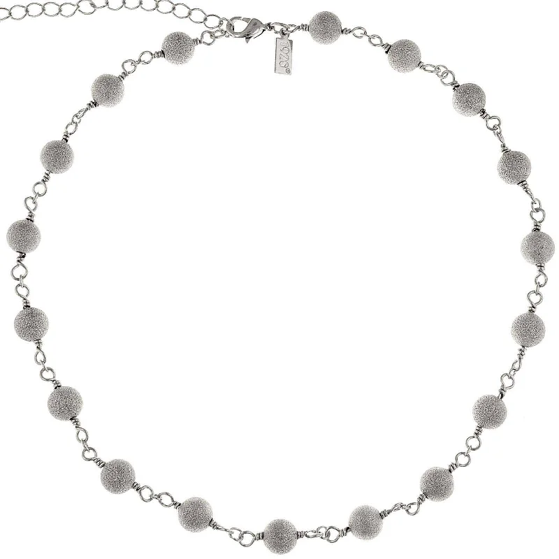 Women’s sterling silver necklace-1928 Jewelry Round Textured Beaded Linked Necklace 15" + 3" Extender