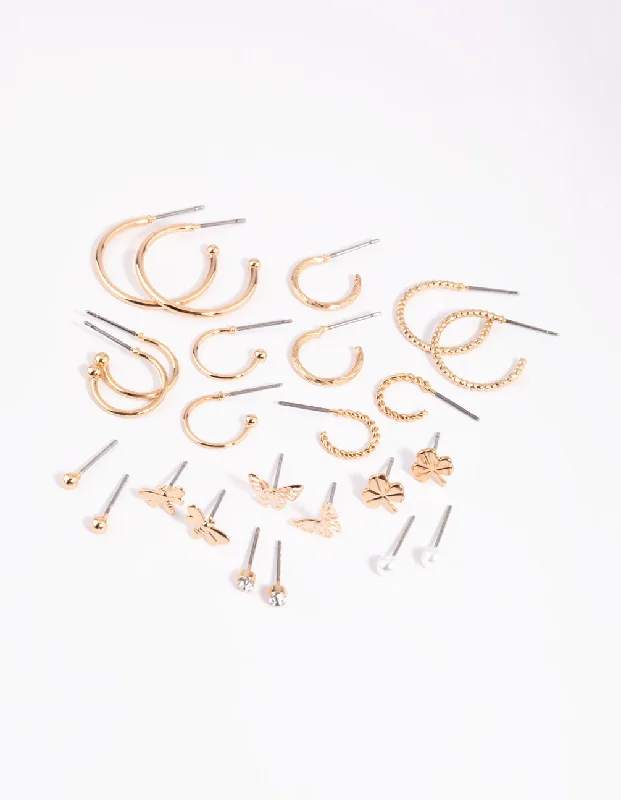 Women’s circular earrings-Gold Garden Stud & Hoop Earring 12-Pack