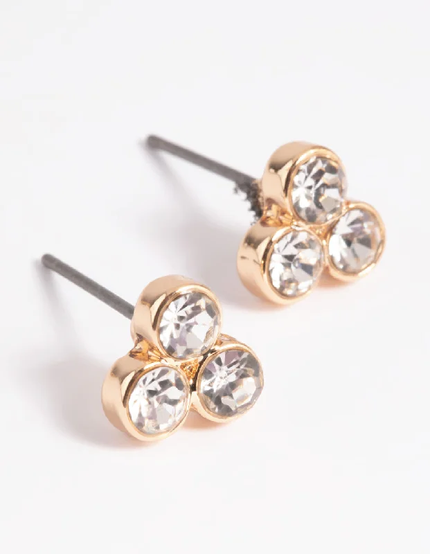 Women’s oval drop earrings-Gold Diamante Stud Earrings