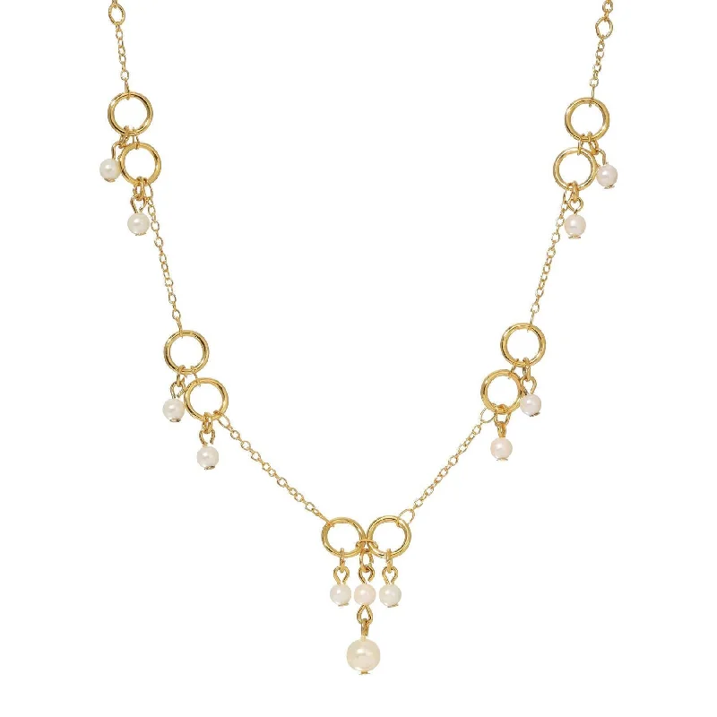 Women’s gold necklace-1928 Jewelry Golden Circles & Pearls Drop Necklace 15" + 3" Extension Chain