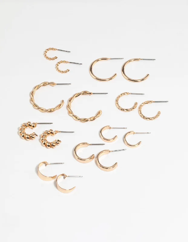 Women’s flower stud earrings-Gold Twisted Hoop Earring 8-Pack