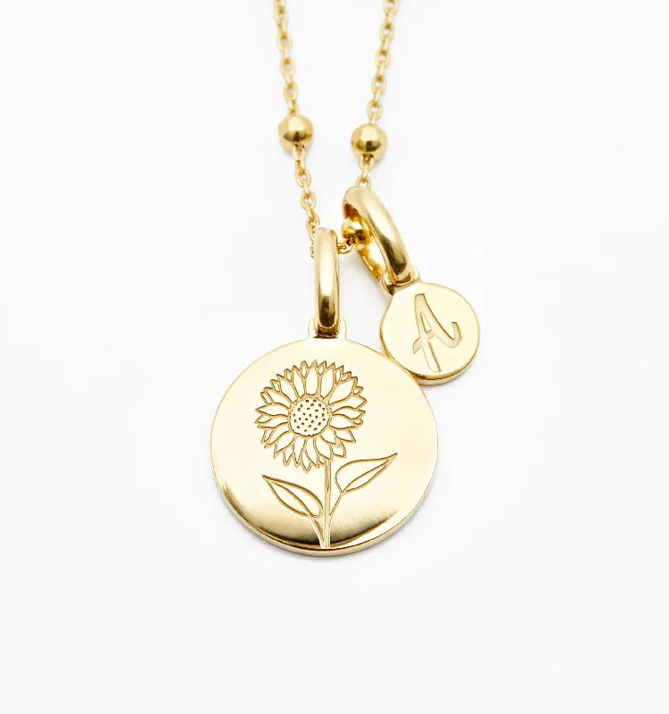 Women’s double-layer necklace-Sunflower Necklace With Custom Initial