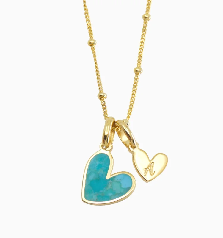 Women’s contemporary necklace-Turquoise Heart Initial Necklace