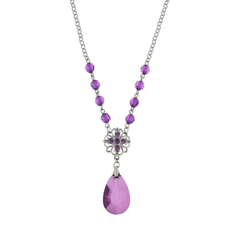 Women’s cubic zirconia necklace-1928 Jewelry Amethyst Purple Briolette Teardrop Pendant Necklace 16" + 3" Extender