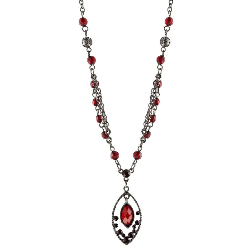 Women’s chic necklace-1928 Jewelry Red Faceted Oval Drop Pendant Necklace 16" + 3" Extender