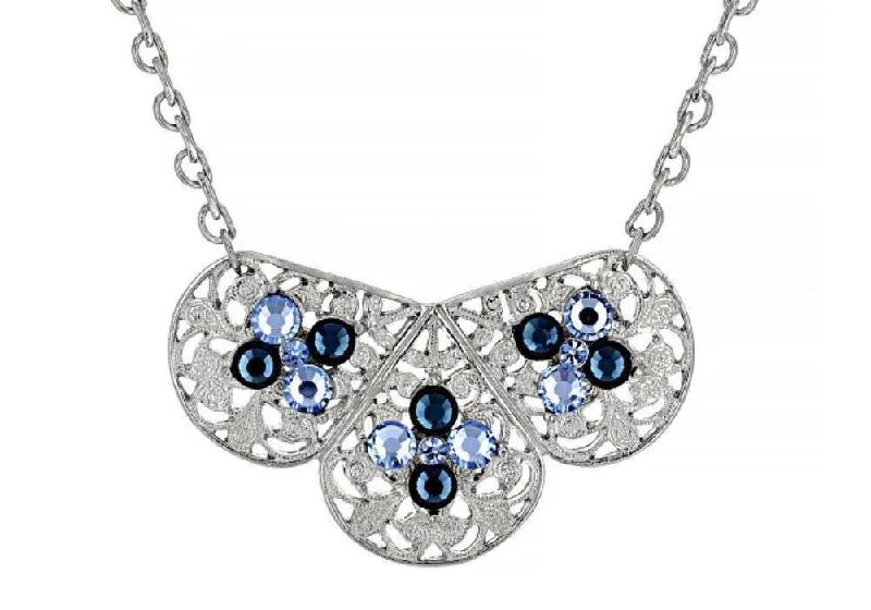 Women’s boho necklace-1928 Jewelry Triple Filigree Teardrop Sapphire Blue Crystal Bib Necklace 16" + 3" Extension