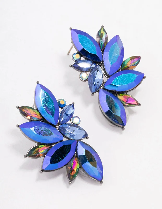 Women’s clip-on earrings-Gunmetal Blue Marquise Statement Stud Earrings