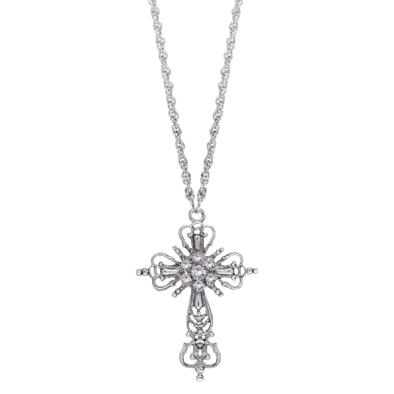 Women’s gemstone pendant necklace-1928 Jewelry Crystal Cross Pendant Necklace 30"