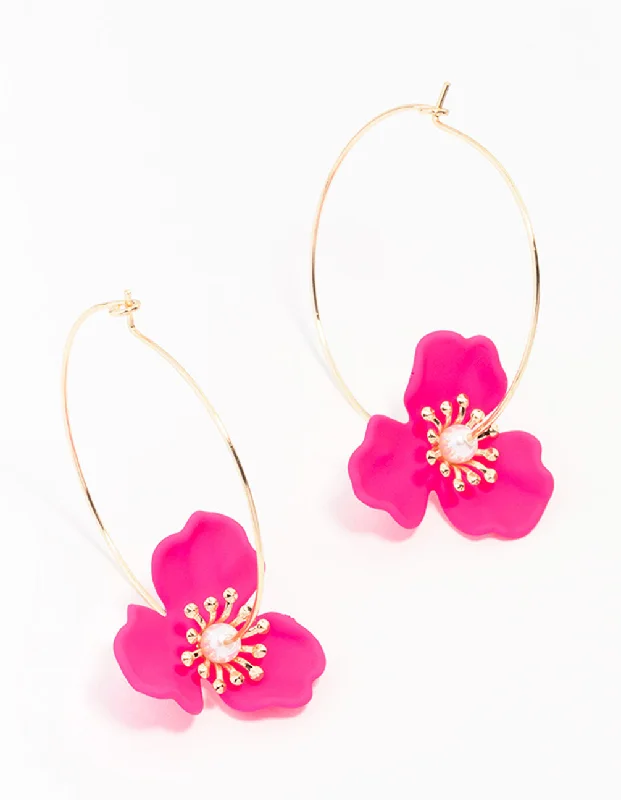 Women’s platinum earrings-Gold Coated Wire Flower Hoop Earrings