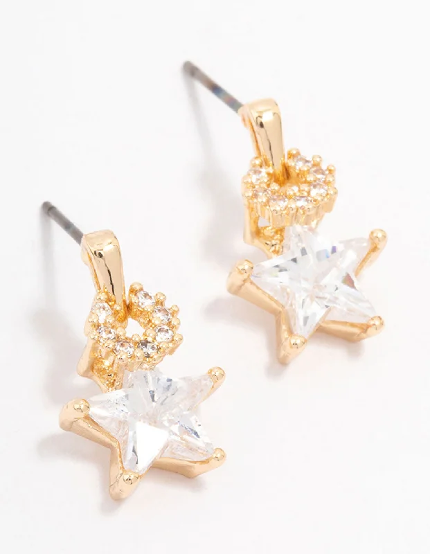 Women’s sparkling stud earrings-Gold Star & Wreath Stud Earrings