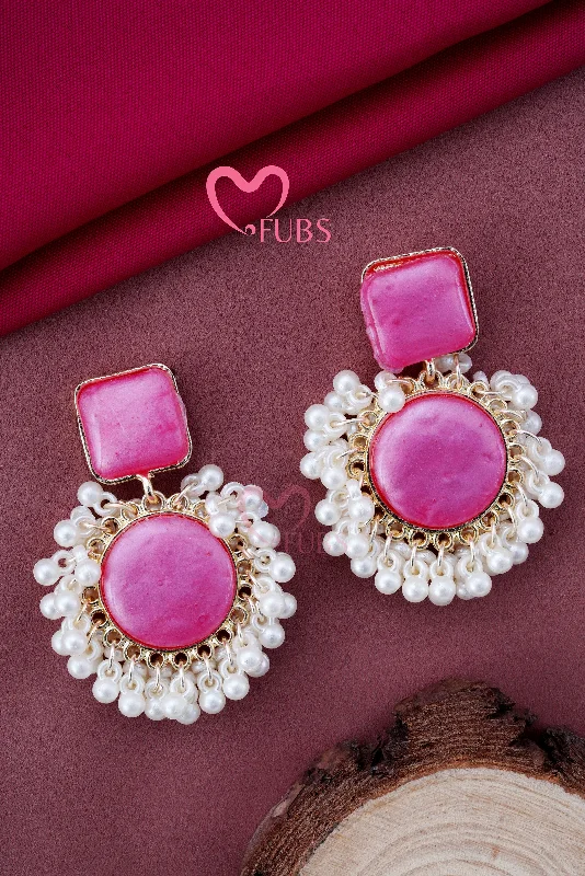 Women’s oval drop earrings-Pink Glaciers Beaded Earrings