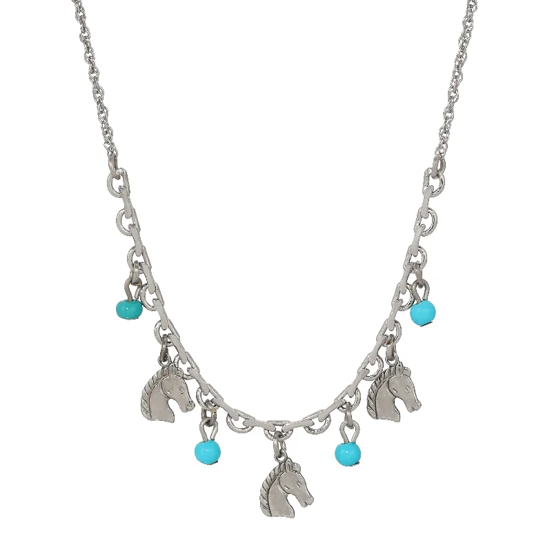 Women’s multi-strand necklace-1928 Jewelry Equestrian Charms & Turquoise Beads Necklace 16" + 3" Extension