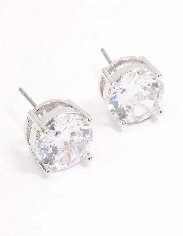 Women’s custom earrings-Silver Cubic Zirconia Round Statement Stud Earrings