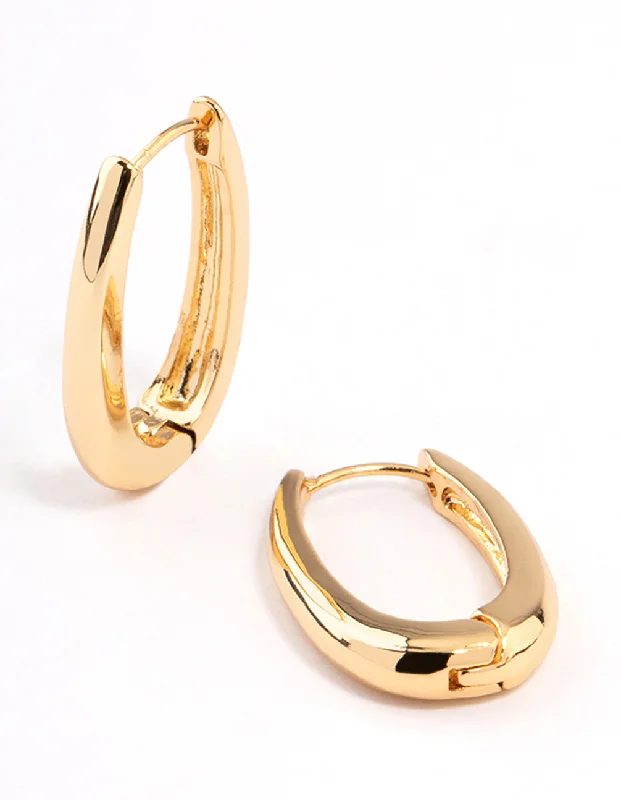 Women’s luxury earrings-Gold Plated Long Oval Plain Huggie Earrings