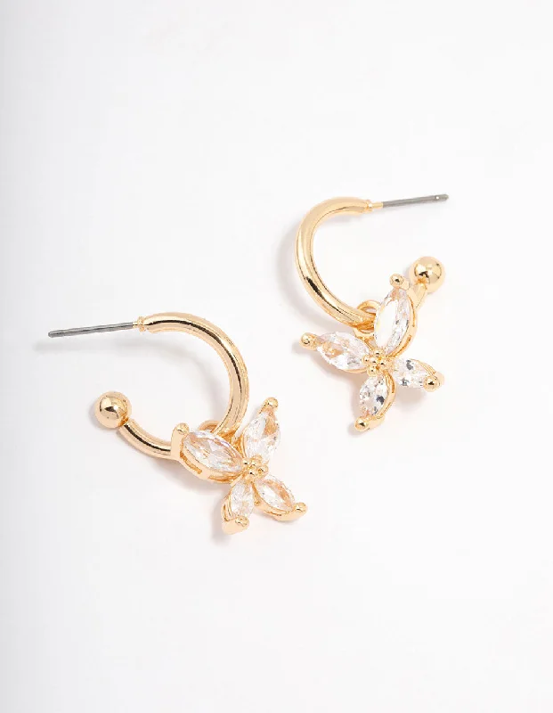 Women’s custom earrings-Gold Cubic Zirconia Butterfly Huggie Hoop Earrings