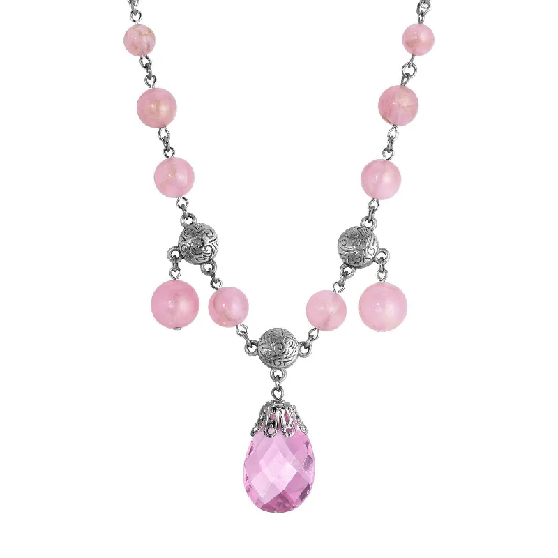 Women’s handmade necklace-1928 Jewelry Roseate Paradise Peppermint Pink Rose Austrian Crystal Briolette Pendant Necklace 16" + 3" Extension