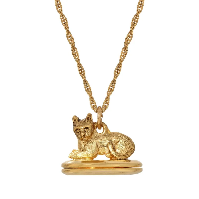 Women’s long chain necklace-1928 Jewelry Gold Perched Cat Double Photo Locket Necklace 28"