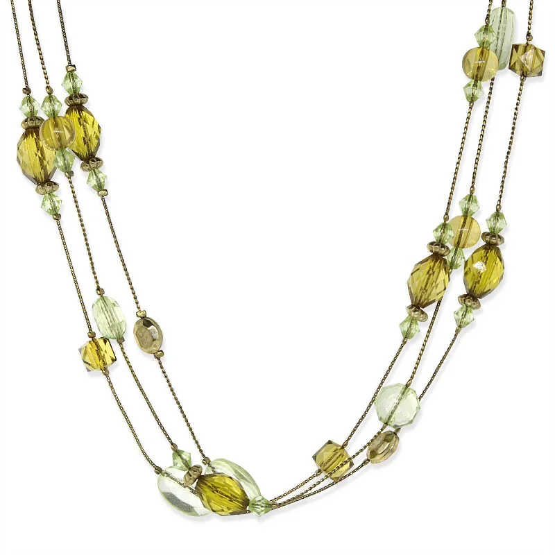 Women’s layered chain necklace-1928 Jewelry Brass Olivine Multi-Row Strandage Necklace 16" + 3" Extender