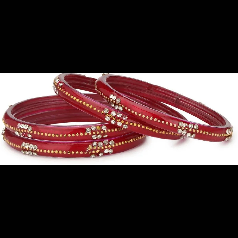 Women’s luxury bracelet-Afast Bridal Wedding & Party Fashionable Colorful Glass Bangle/Kada Set, Pack Of 4 - Red