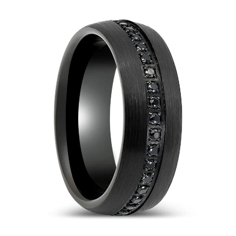 Women’s simple wedding ring-SANCHO | Black Tungsten Ring with Black CZ