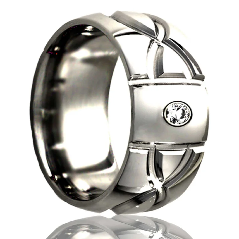 Women’s trendy engagement rings-Infinity Waves Domed Titanium Men's Wedding Band with Diamond