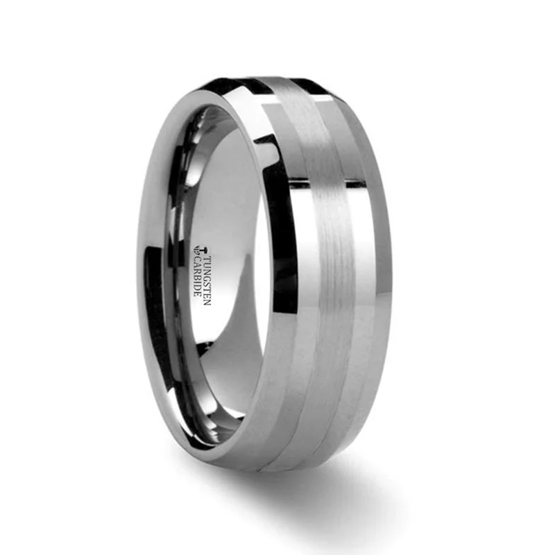 Women’s wedding band-HALSTEN | Tungsten Ring Inlay Beveled