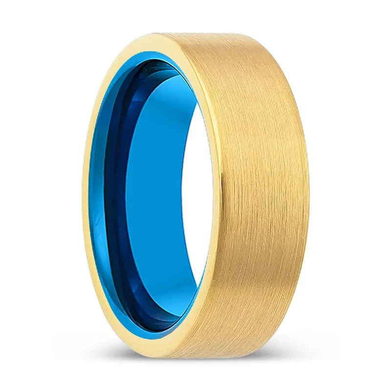 Women’s infinity ring-WARLINGTON | Blue Tungsten Ring, Gold Tungsten Ring, Brushed, Flat