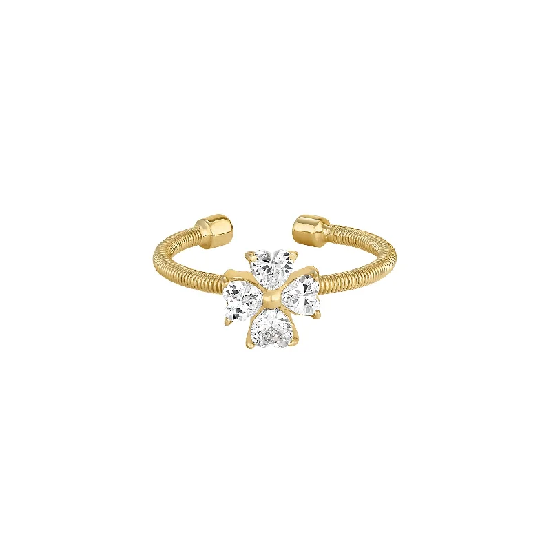 Women’s engagement rings with colored gemstones-Heart Shaped Simulated Diamonds Flexible Cable Ring