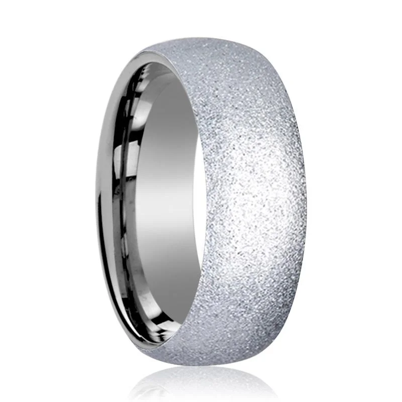 Women’s personalized ring-QUARTZ | Silver Tungsten Ring, Sandblasted Crystalline Finish, Domed