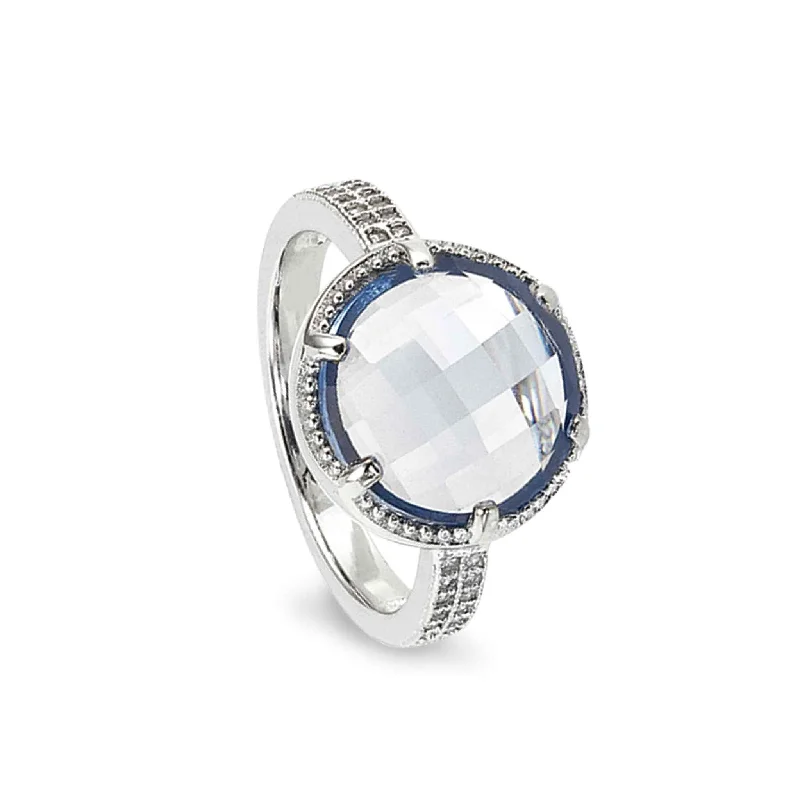 Women’s vintage-inspired engagement rings-Facet Cut Blue Gemstone Women's Ring with Simulated Diamonds