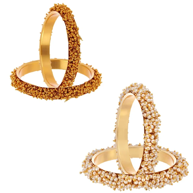 Women’s modern bracelet-Gold-Plated Alloy Combo Of Handmade Gold And Pearl Bangle - The Pari