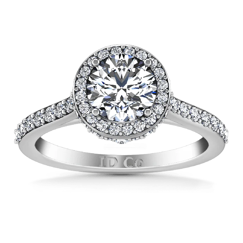 Women’s stackable engagement rings-Round Diamond Halo Engagement Ring Milana 14K White Gold