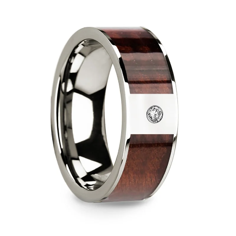 Women’s small diamond engagement rings-14k White Gold Men's Wedding Band with Redwood Inlay & Diamond