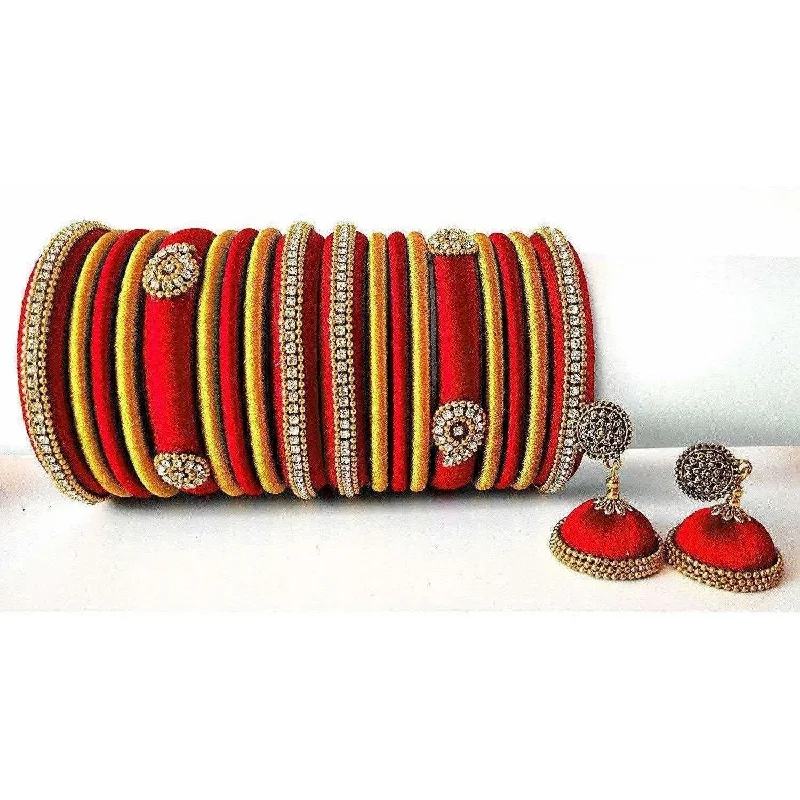 Women’s handmade bracelet-Red Grand Wedding Silk Thread Bangle Set with Jhumka Ear rings