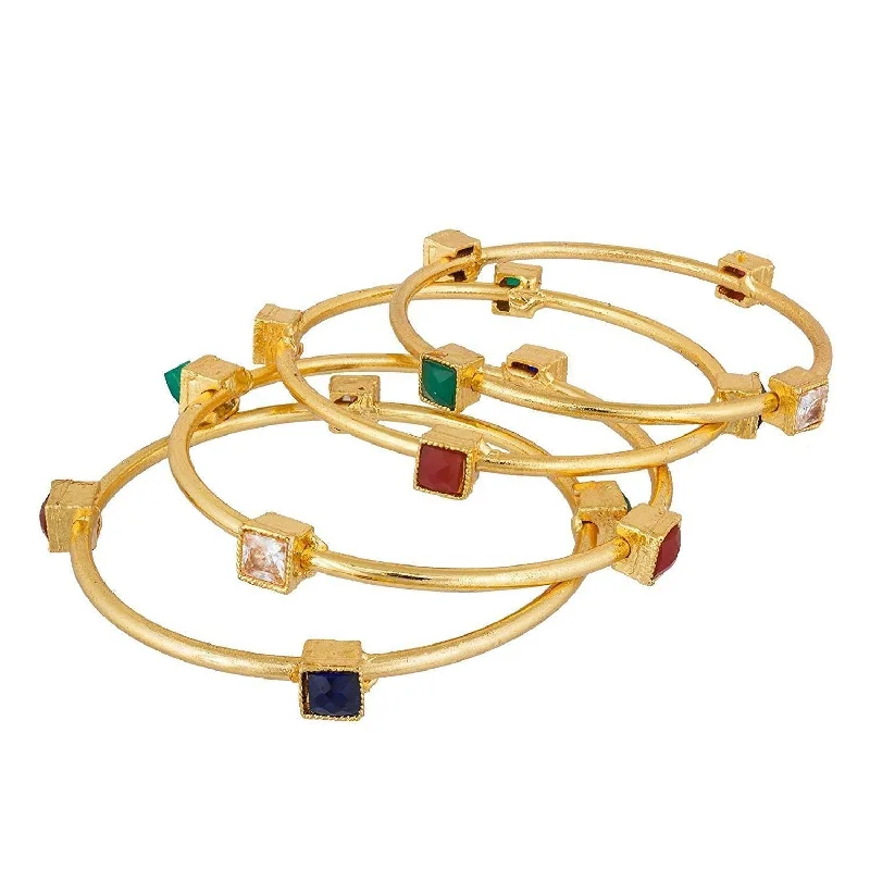 Women’s personalized bracelet-Gold-Plated Alloy Multicolor Gold Plated Bangle Set - The Pari