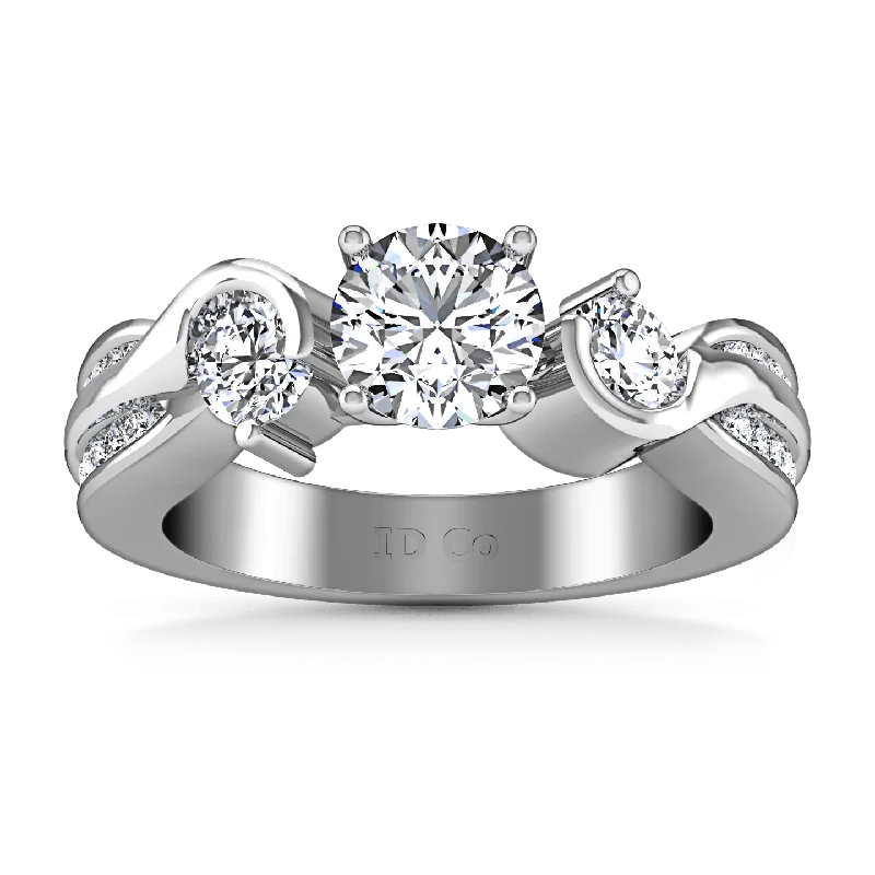 Women’s engagement rings with a twist band-Round Diamond Three Stone Engagement Ring Cosette 14K White Gold