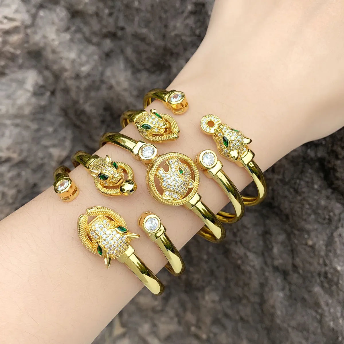 Women’s rainbow bracelet-1 Piece Fashion Leopard Head Copper Plating Zircon Bangle