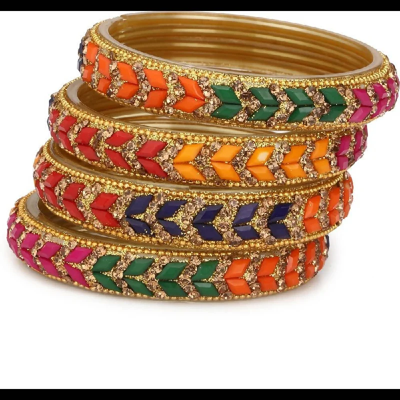 Women’s gold-plated bracelet-Afast Bridal Wedding & Party Fashionable Colorful Glass Bangle/Kada Set, Pack Of 4 - Multicolor