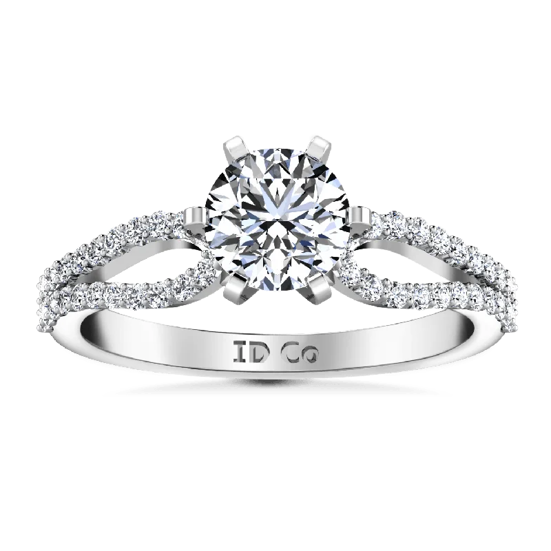 Women’s three-stone engagement rings-Round Diamond Pave Engagement Ring Tres Jolie 14K White Gold