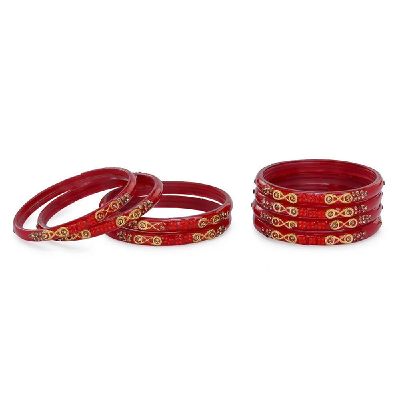 Women’s diamond cuff bracelet-Afast Designer Fancy Party Bangle/ Kada Set, Red, Glass, Pack Of 8